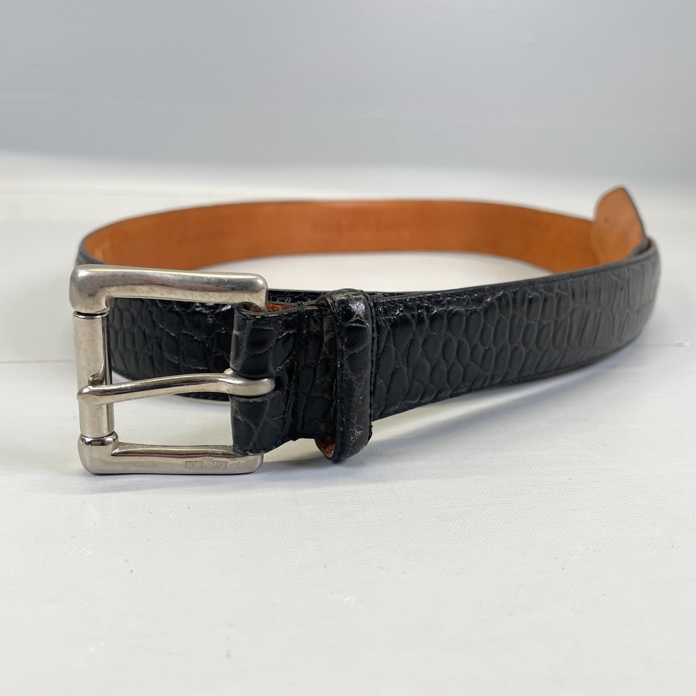 Polo Ralph Lauren Black Croc Embossed Leather Belt Mens Size 34 Dress Buckle